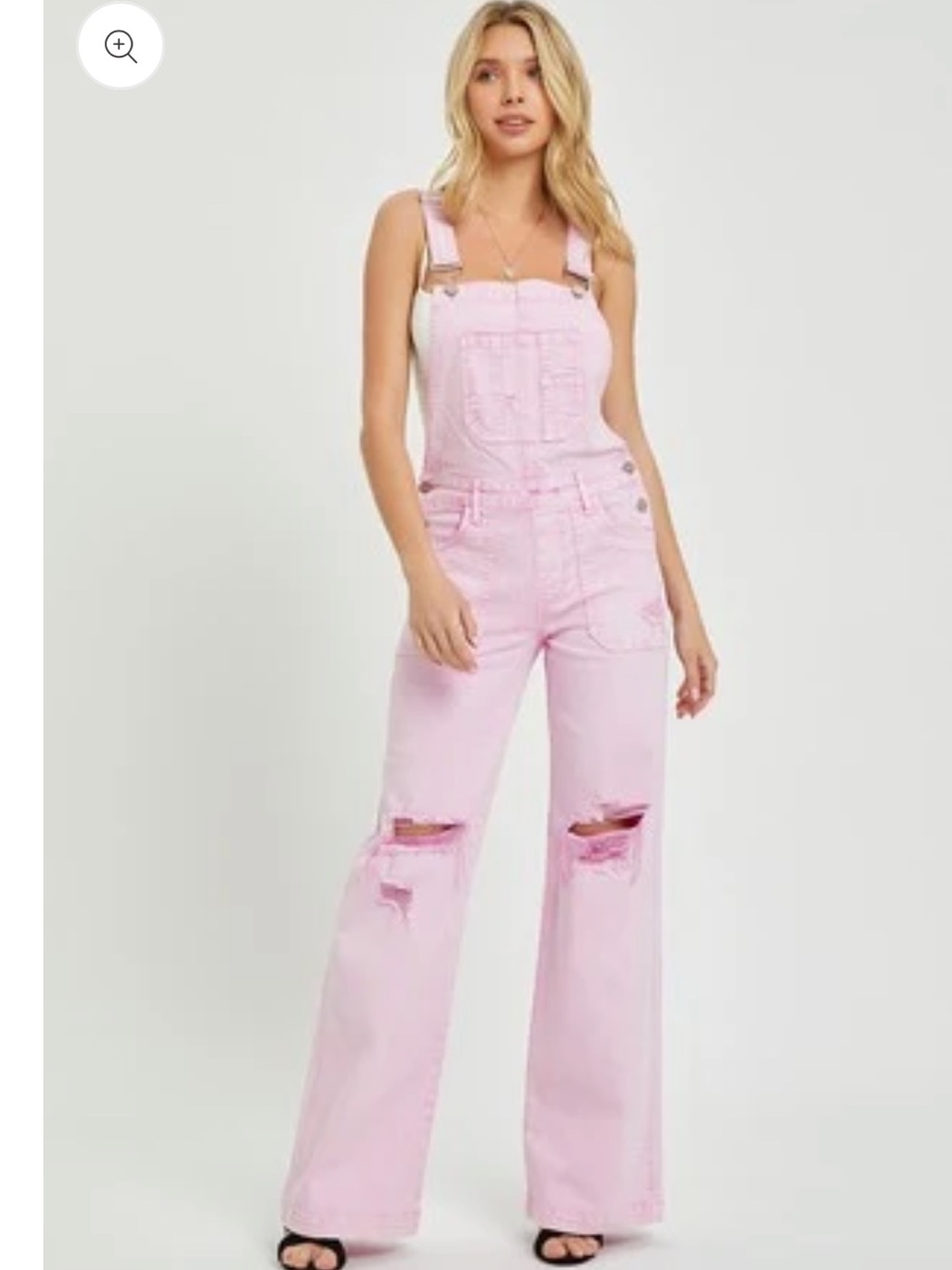 NWT | Risen Pink Distressed Wide-Leg Denim Overalls for Women